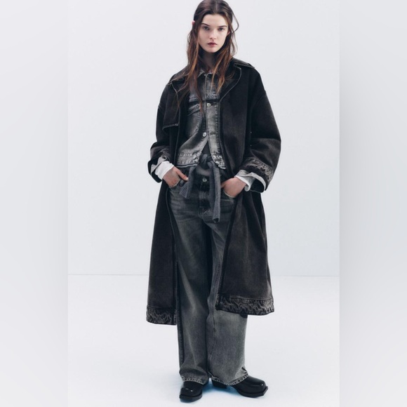 New! Zara Denim Oversized Trench Coat - Picture 4 of 5